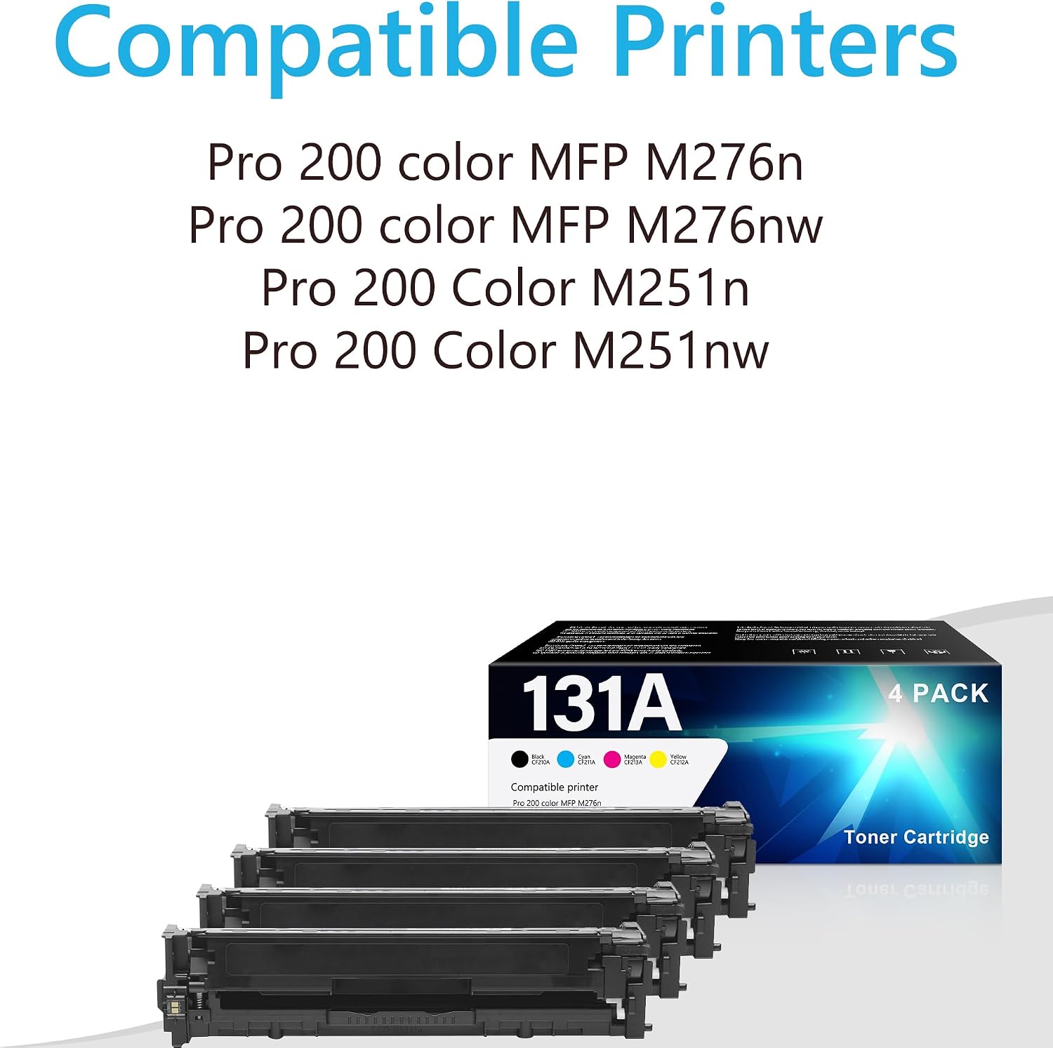 131A CF210A Toner Cartridge Replacement for HP 131A Toner Cartridge to Use with Pro 200 Color M251n M251nw MFP M276n M276nw Printer(4-Pack, Black Cyan Yellow Magenta)