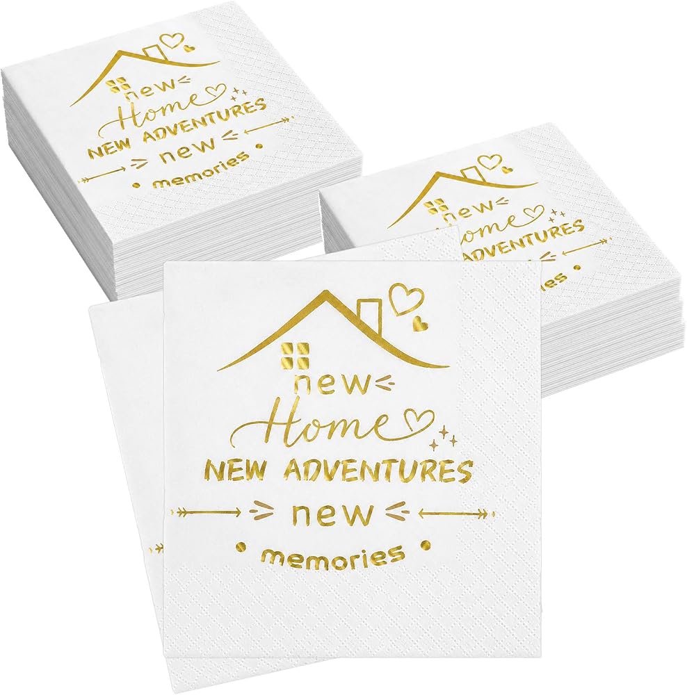 100 Pcs House Warming Decoration Napkins with Gold for Party, Open House — 사진 1