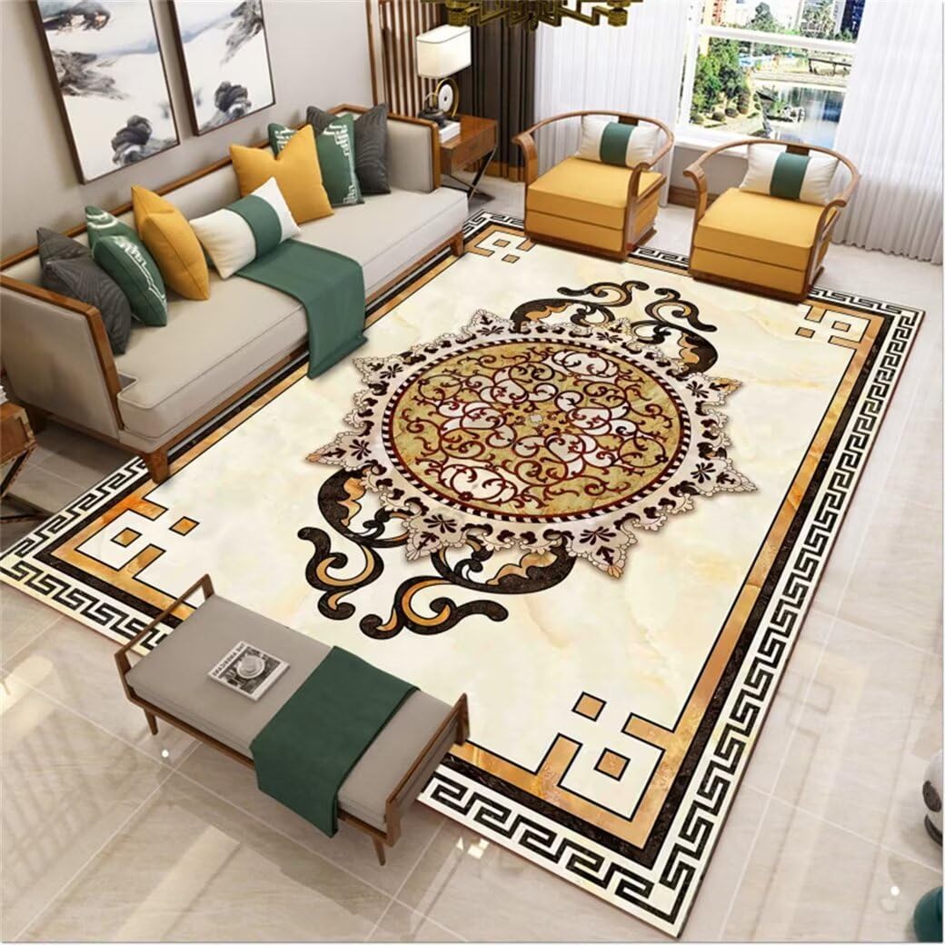 Tapis imprimé classique crème lavable en machine de format XXL