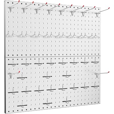 TORACK Metal Pegboard Wall Tool Organizer 24" x 24" or 12" x 48", 70 PCS Tools Storage Pegboard for Garage Peg Board Tool Organizer Board with Hooks for Workbench(Grey)