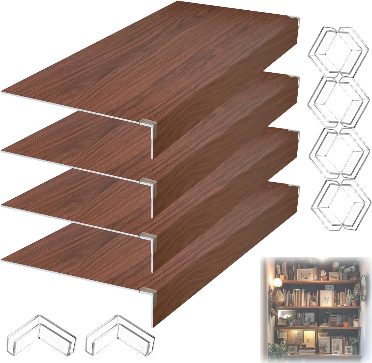 Wire Shelf Covers Set of 4, 45x20x3 in, Durable PVC Shelf Cover for Wire Shelving Pantry, Kitchen Faux Wood Rack Covers, Moisture-Resistant & Easy-to-Clean Organizer Liners, Peach Wood