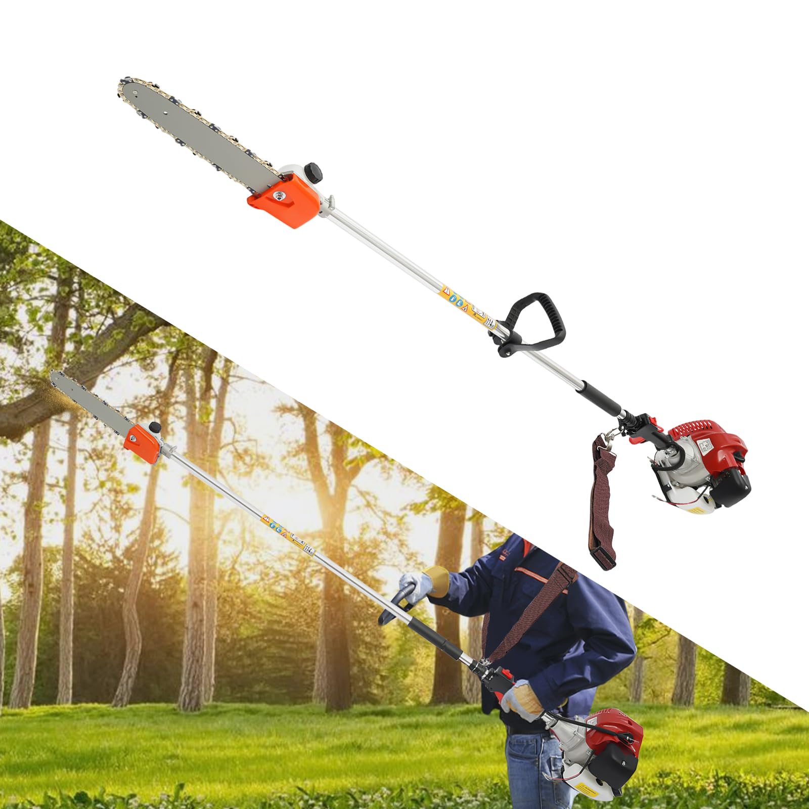 Motosierra de gasolina, motosierra de gasolina, motor de 1,25 kW, mango largo, apto para cortar madera y para el cuidado de árboles en parques y zonas forestales