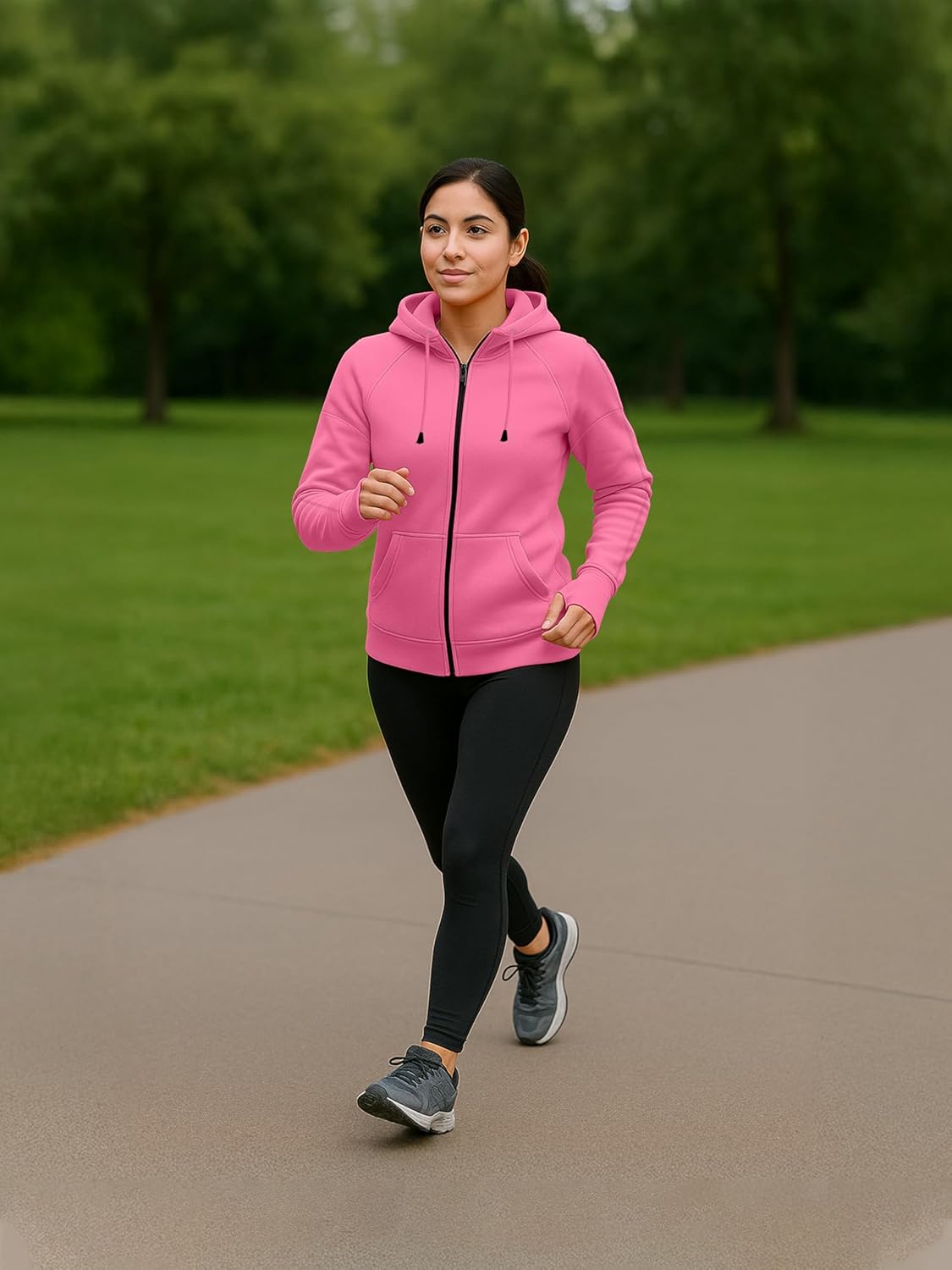 URBAN BUCK Neon Zip Up Hoodie With Thumb Holes For Women - High Visibility Scuba Hood Fleece Jacket - Image 3