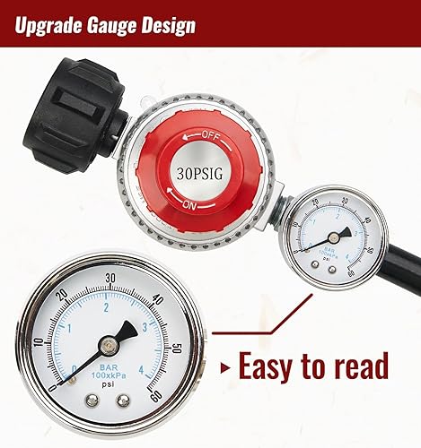 Miniatura 10 de CALPOSE Manguera reguladora de propano de alta presión de 15 pies con medidor, regulador de tanque de propano ajustable de 0  30 PSI, acero