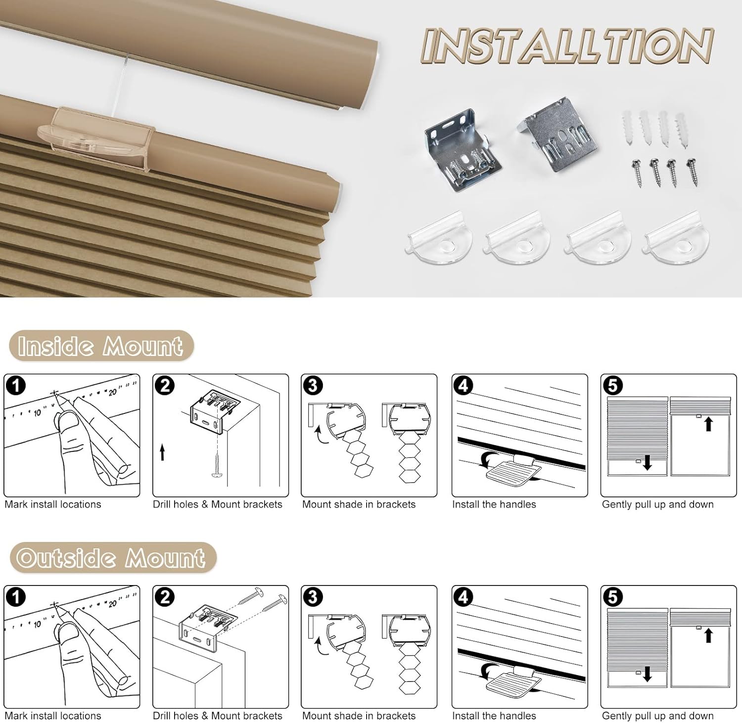 Keego Top Down Bottom Up Window Blinds Cordless Light Filtering Shades for Home-Custom Cut to Size Noise Cancelling Window Shades & Blinds for Windows Kitchen Bedroom Office (Khaki, 33" W x 44" H)