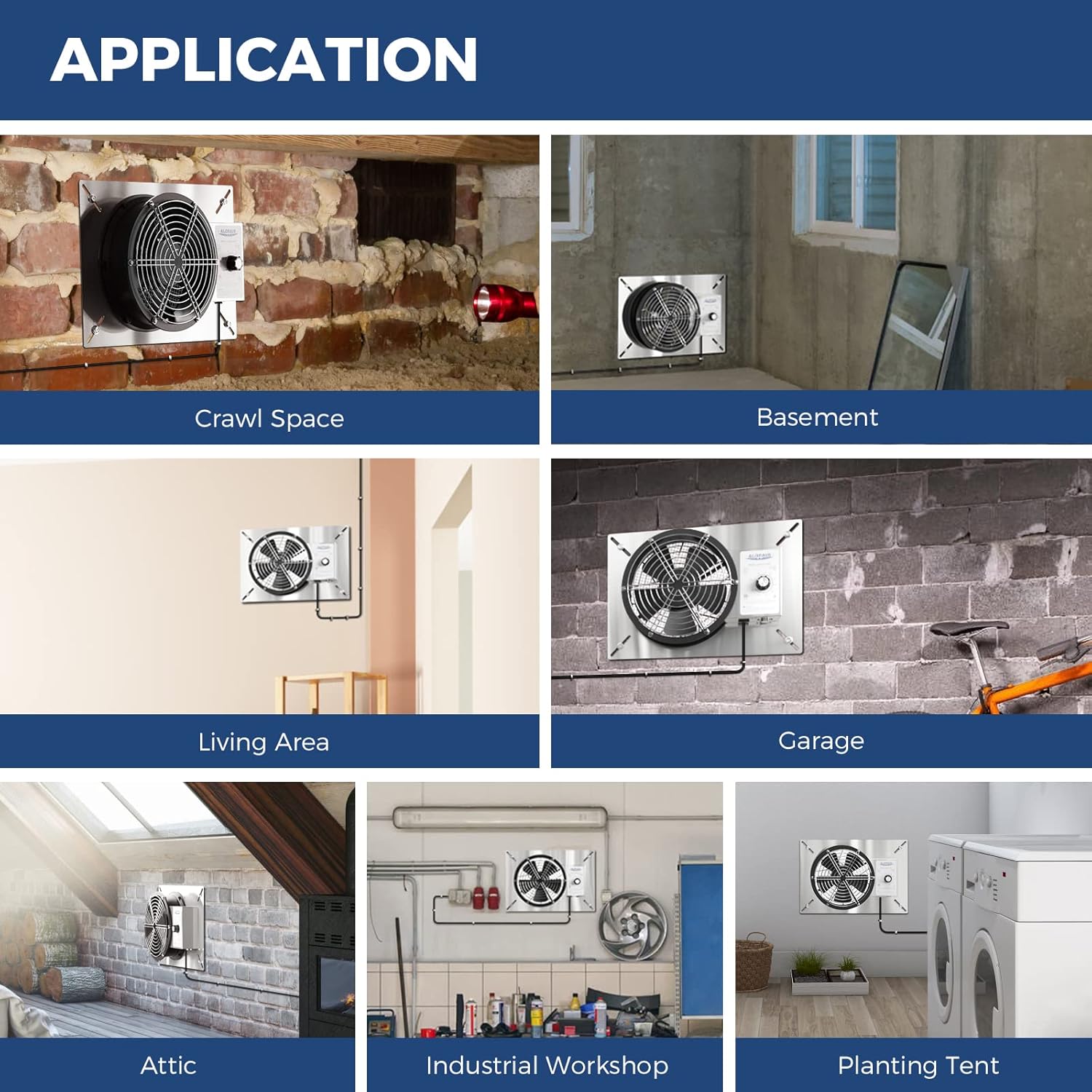 ALORAIR 540 CFM Stainless Steel Crawl Space Ventilation Fan with Humidistat Dehumidistat, IP55 Rated Crawlspace Vent Fan for Foundation Basements Garage Attic