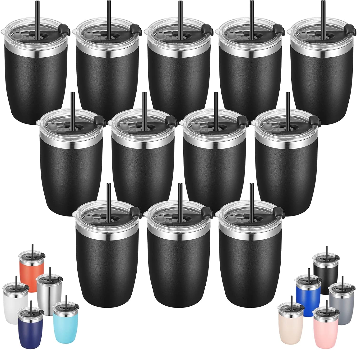 VEGOND Stainless Steel 12 oz Tumblers bulk Vacuum Insulated Double Wall Travel Tumbler with Lid and Straw Reusable Tumbler,Black 12 pack VEGOND Stainless Steel 12 oz Tumblers bulk Vacuum Insulated Double Wall Travel Tumbler with Lid and Straw Reusable Tumbler,Black 12 pack