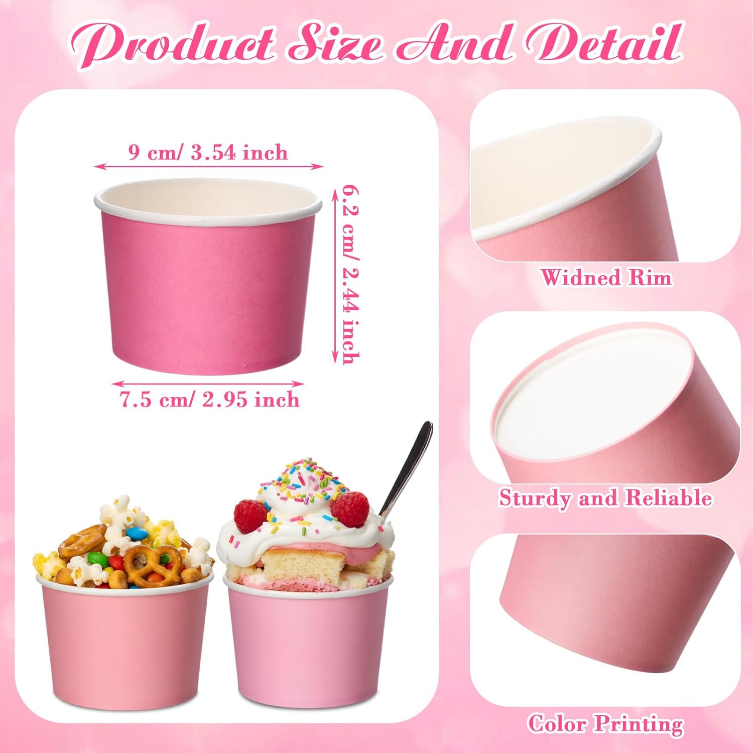 Nuenen 300 Pcs 300 Pcs 8 oz Easter Ice Cream Paper Cups Bulk Disposable Dessert Cups Solid Color Paper Dessert Bowls for Snack Sundae Spring Party Favors Ice Cream Bar Supplies (Pink Gradient)