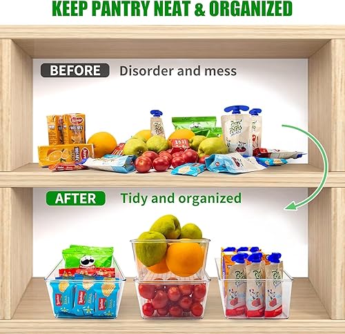 Miniatura 7 de Paquete de 3 organizadores de despensa, contenedores organizadores de plástico transparente para cocina, refrigerador, organización y almacenamiento