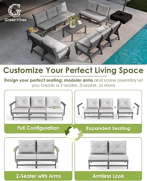 GREENVINES 6 Piece Patio Conversation Set, HDPE All Weather Couches, Gray