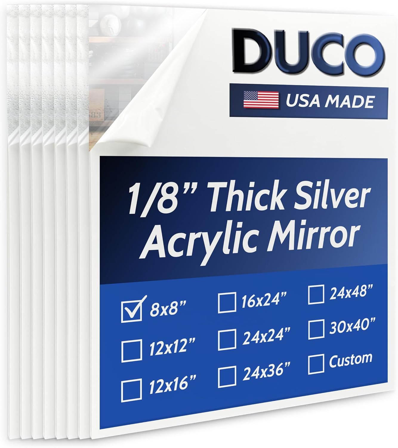 Duco USA-Made Acrylic Mirror Sheet 1/8 Inch Thick 12" x 16" (with Adhesives) - Pack of 2 Silver Frameless Plastic Mirror for Walls, Home Gyms, Bathrooms, & More - Shatter-Proof Mirrored Plexiglass