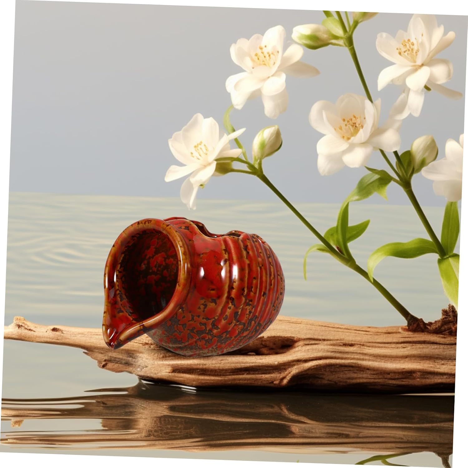 Toddmomy Mini Ceramic Courtyard Jar Waterfall Fountain Natural Flowing Water Feature for Indoor Bedroom Decor Hydroponic Vase with Circulating Water Effect Elegant Patio and Garden