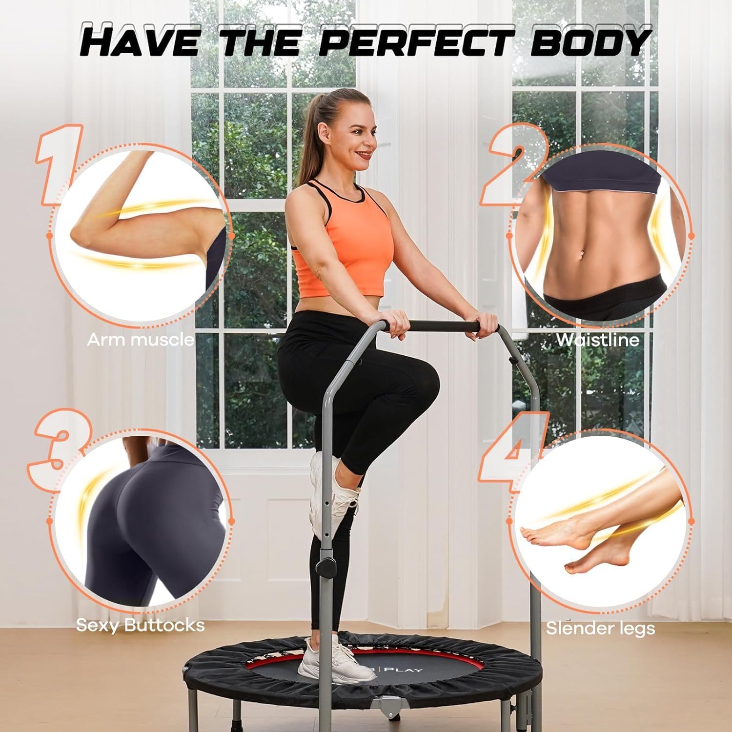 LET'S PLAY® Imported Trampoline Jumping Trainer for Kids and Adult, 40 Inch Rebounder Trampoline Metal Springs, Handle and Padding for Indoor and Outdoor - Image 2 thumbnail
