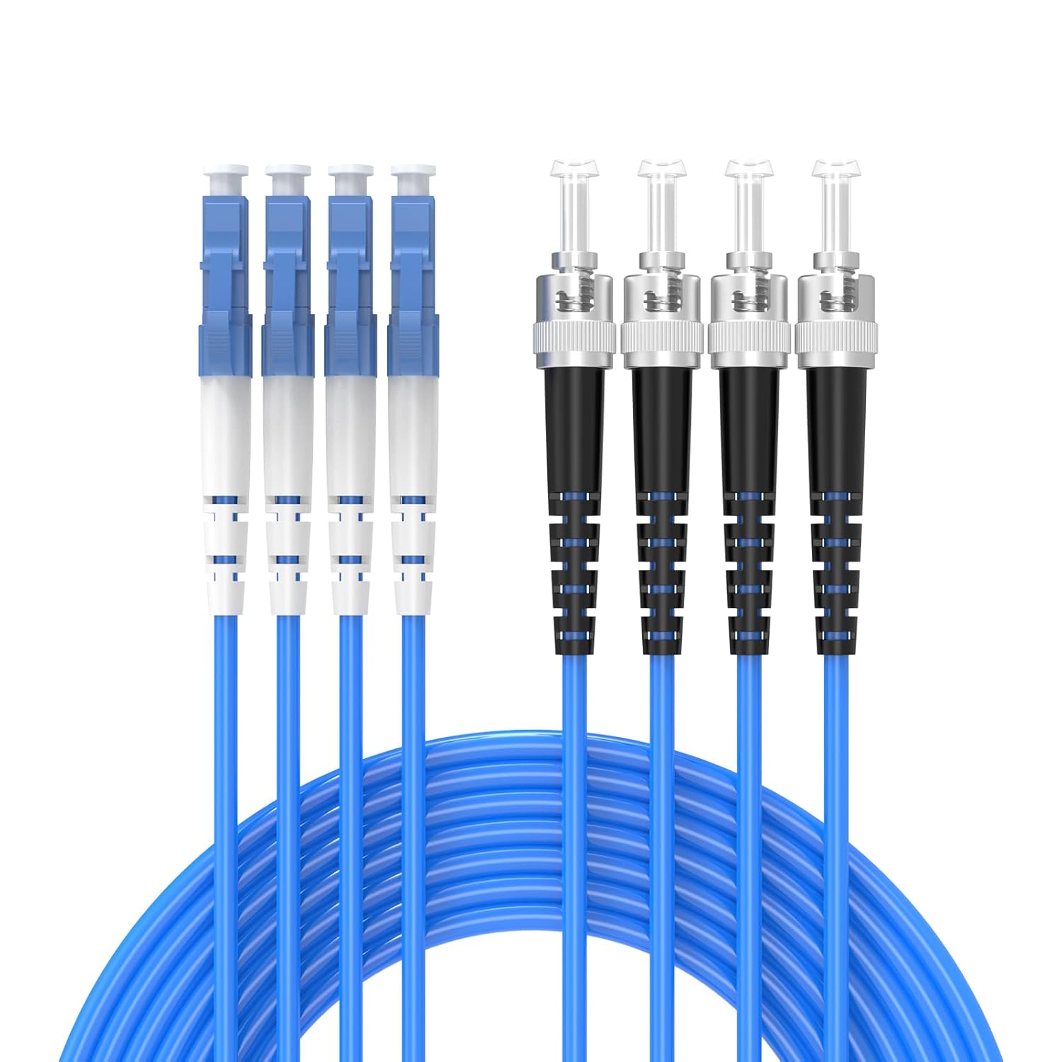 20 Meters 4 Core Fiber Optic Cable LC/UPC to ST/UPC Indoor Armored Single Mode Simplex - 9/125μm Fiber Optic Jumper Optical Patch Cord 65FT,LSZH Blue
