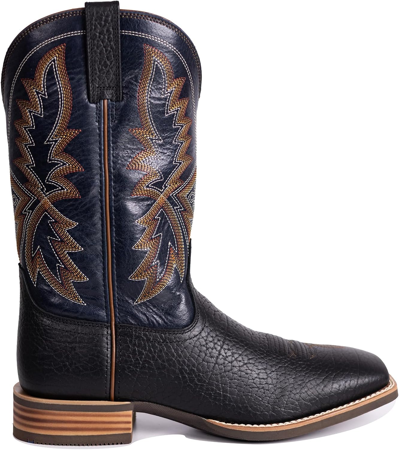 Palitutu Cowboy Boots For Men Full Cowhide Leather Western Retro Boot with Wide Square Toe Durable Classic Embroidered Pull On Slip Resistant Boot
