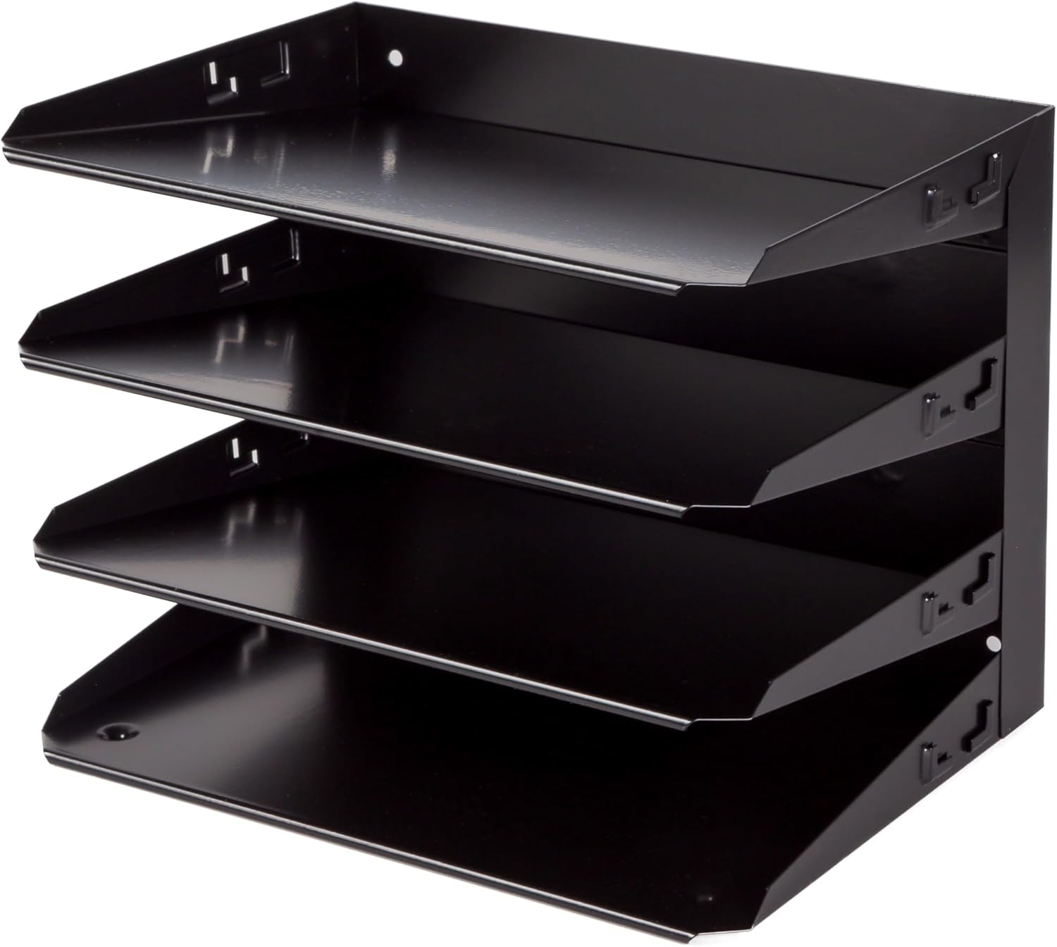 Huron Desktop Horizontal 4-Slot File Binder Organizer Storage Letter Tray, Black Commercial Grade Steel
