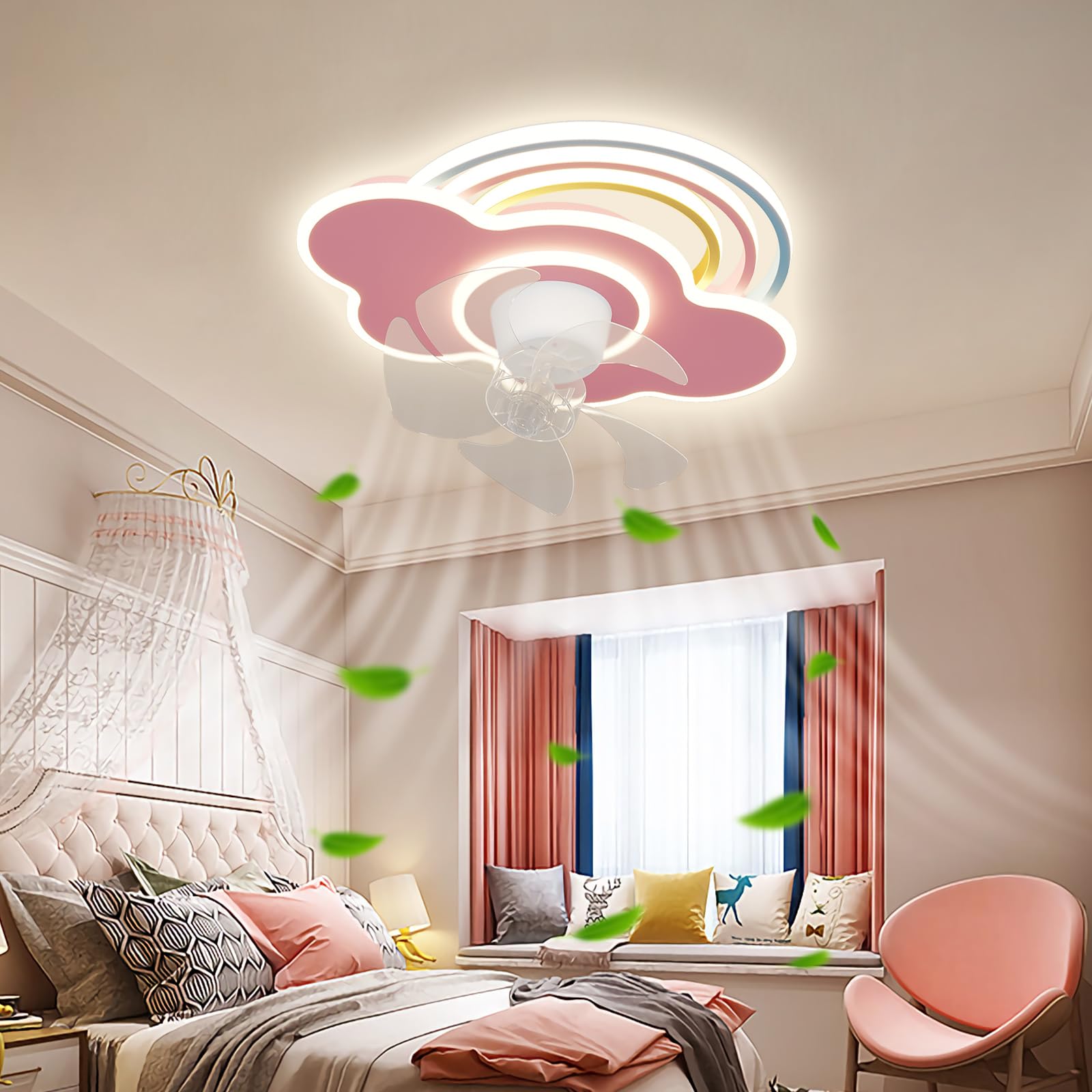 Ventilateur de plafond lumière avec moteur DC réversible et oscillation à 360°