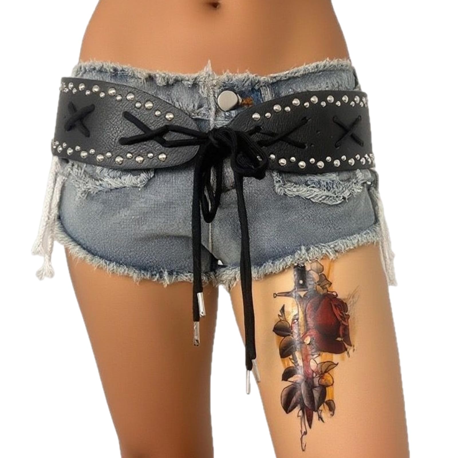 MICFENY Punk Rivets Studded Belt With Tied Design Unisex PU Leather Waistband For Casual Outfit Women Party Waistband