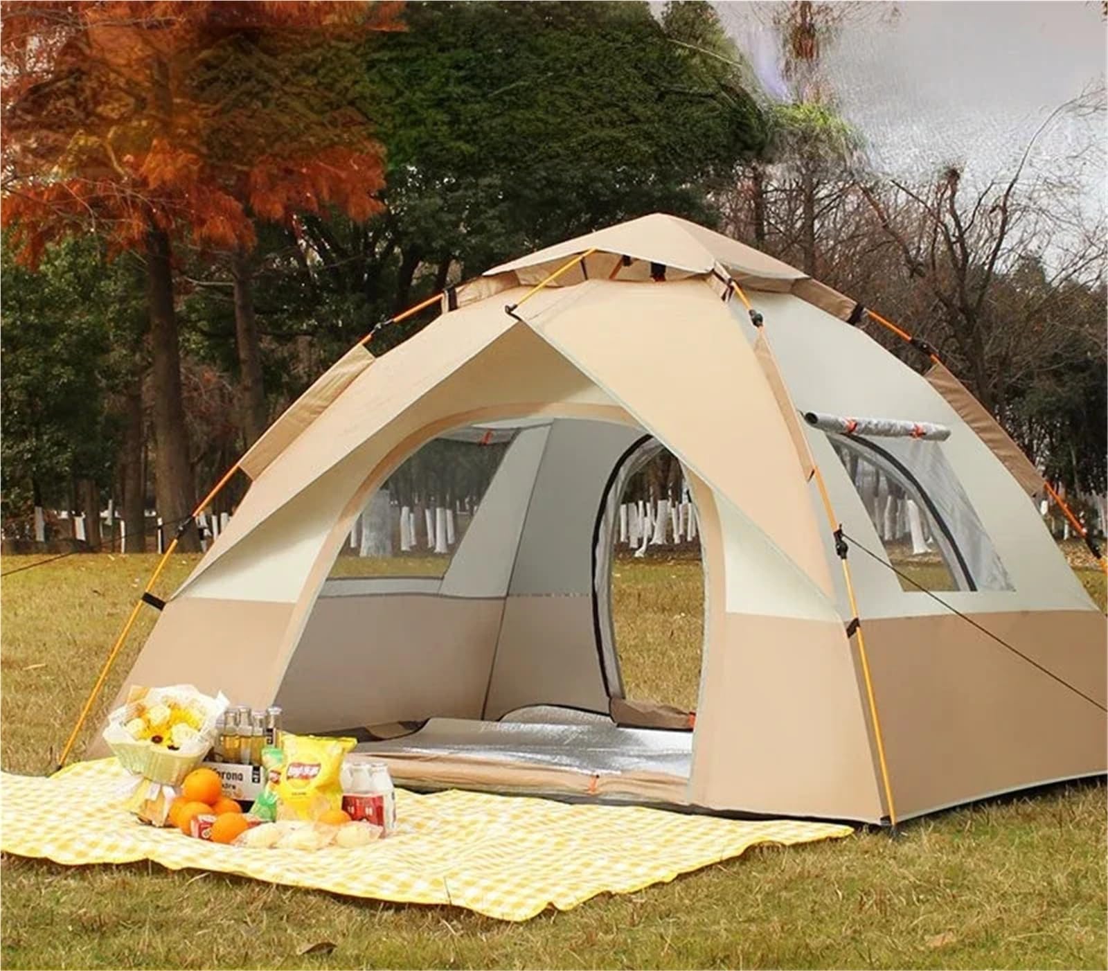 Tente de Plage Auvent Pare-Soleil de Camping for 1 à 4 Personnes, imperméable, Coupe-Vent, entièrement Automatique, for Voyage en Famille(Blue 3-4 Person)