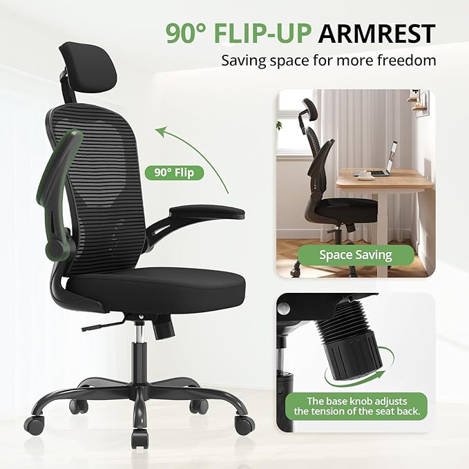 Silla de Oficina Ergonómica Alta 350LBS, Soporte Lumbar Ajustable miniatura 4