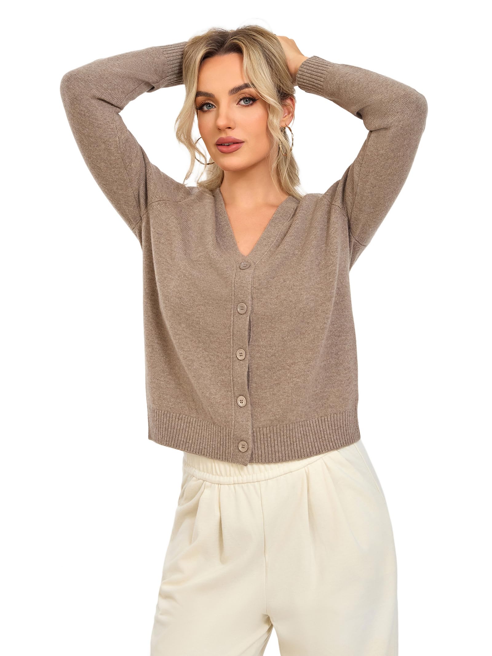 Damen 100% Merinowolle Strickjacke V-Ausschnitt Offen
