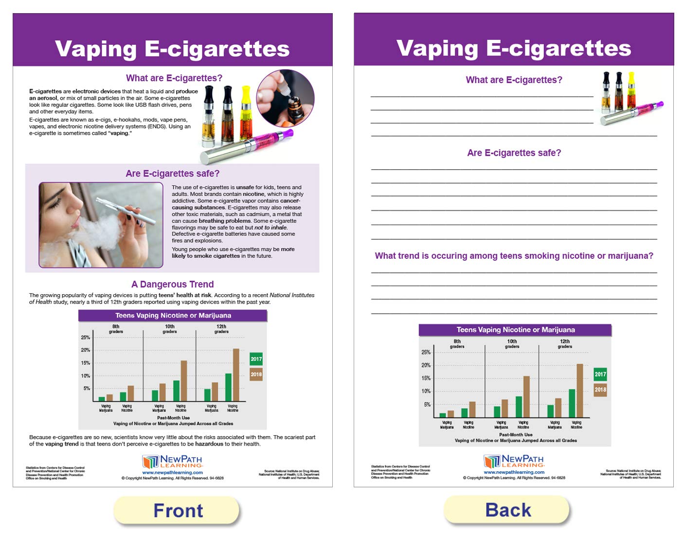 NewPath Learning Effects of Smoking & Vaping Bulletin Board Charts, Set/6 - Laminated, Double-Sided, Full-Color, 12" x 18" (96-6001)