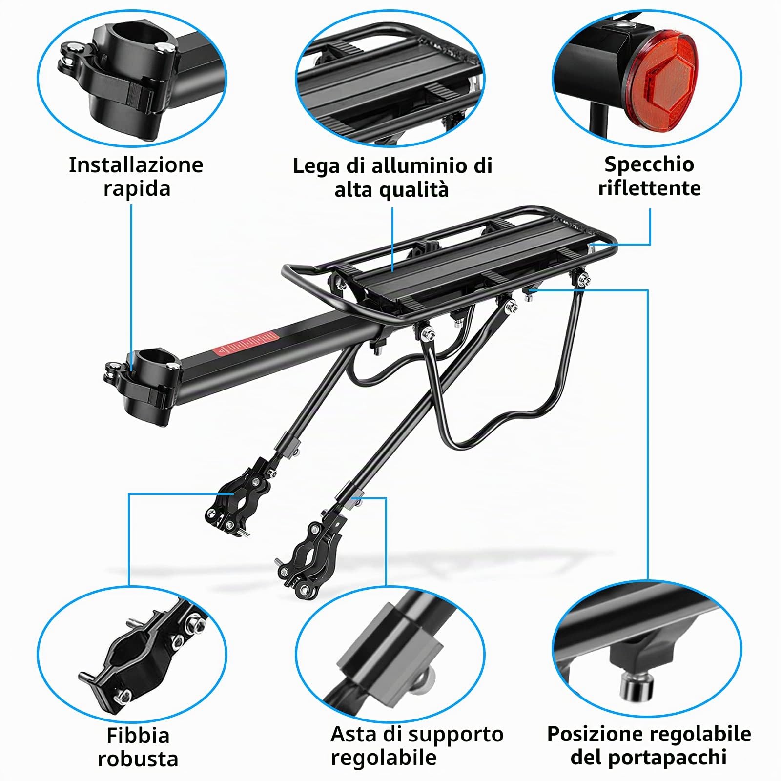 SPGOOD Portapacchi Bici Posteriore,Rapido Sgancio Regolabile Portapacchi Bici con Riflettore Rack Reggisella per Mountain Portabagagli Cargo