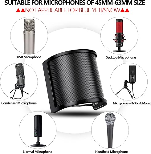 Miniatura 3 de Protector de micrófono PEMOtech malla de metal y capa de espuma Micrófono de estudio de grabación Protector máscara de filtro pop parabrisas panel