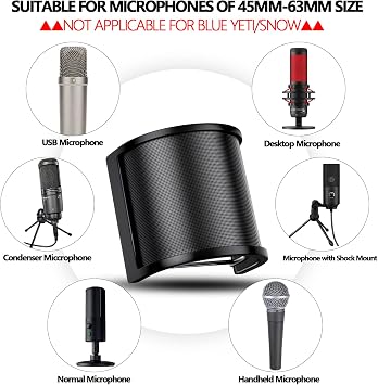 PEMOTech Microphone Pop Filter, [Upgraded Three Layers] Microphone Pop Filter, Microphone Windshield Cover, Handheld Microphone Shield Mask for Audio Recording, Youtube Videos, Streaming