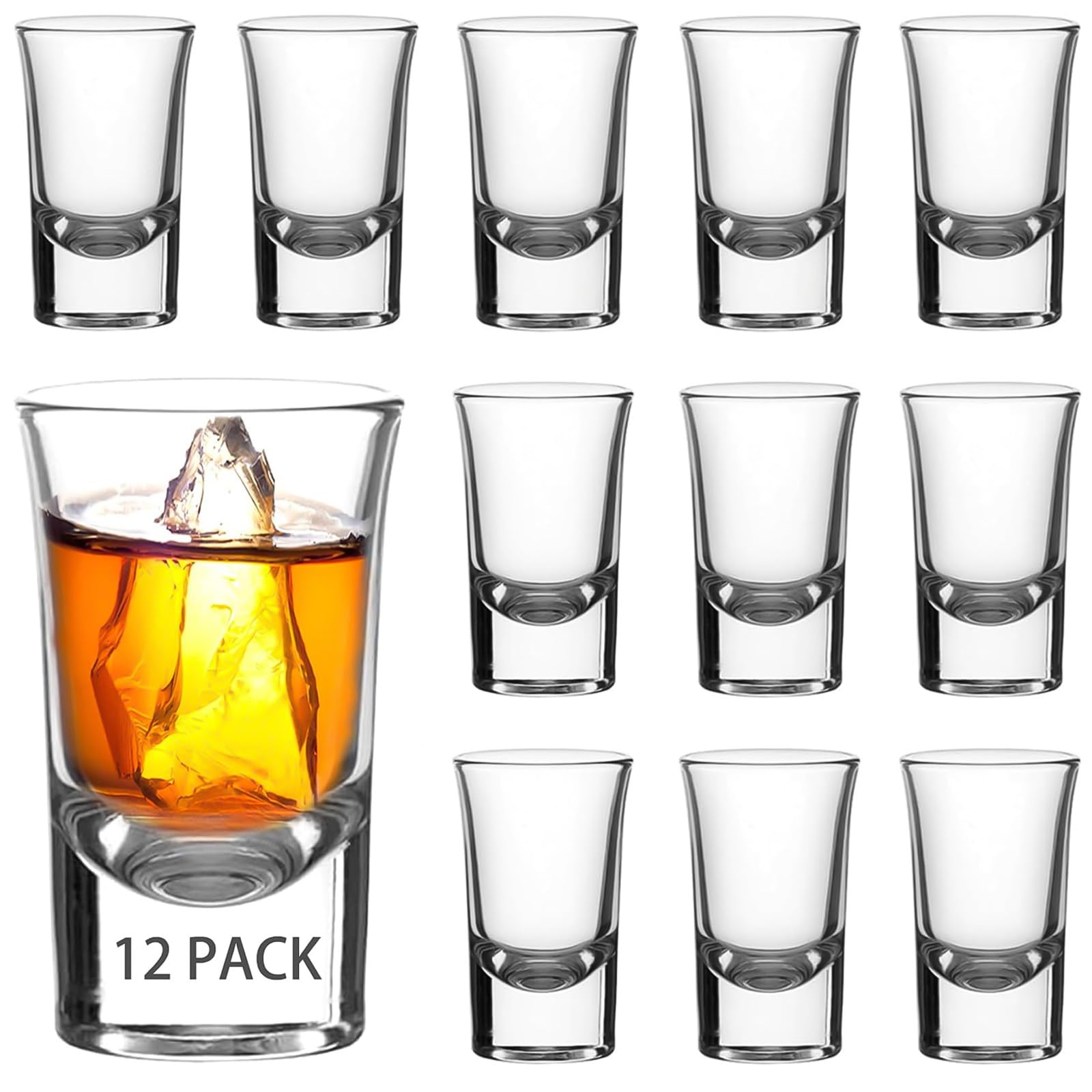 ruckae 12 pack 1 oz shot glasses set with heavy base clear shot glasses bulk for vodka tequila whiskey liquor