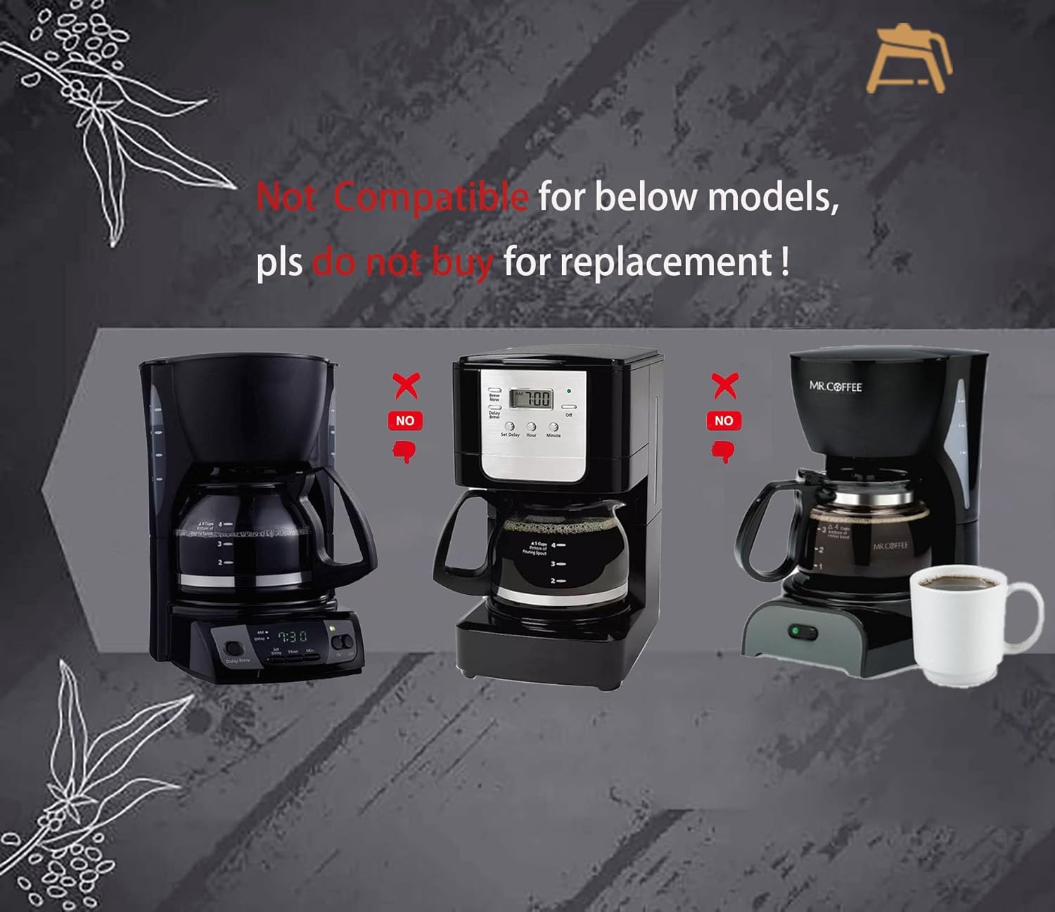 5-Cup Coffee Maker Replacement Carafe, Compatible with Mr. Coffee BVMC-PC05BL2 & BVMC-SC05BL, Black+Decker DCM600B, Kismile CMD1000A-UL, Amazon Basics & Gourmia GCM3518 - Image 3