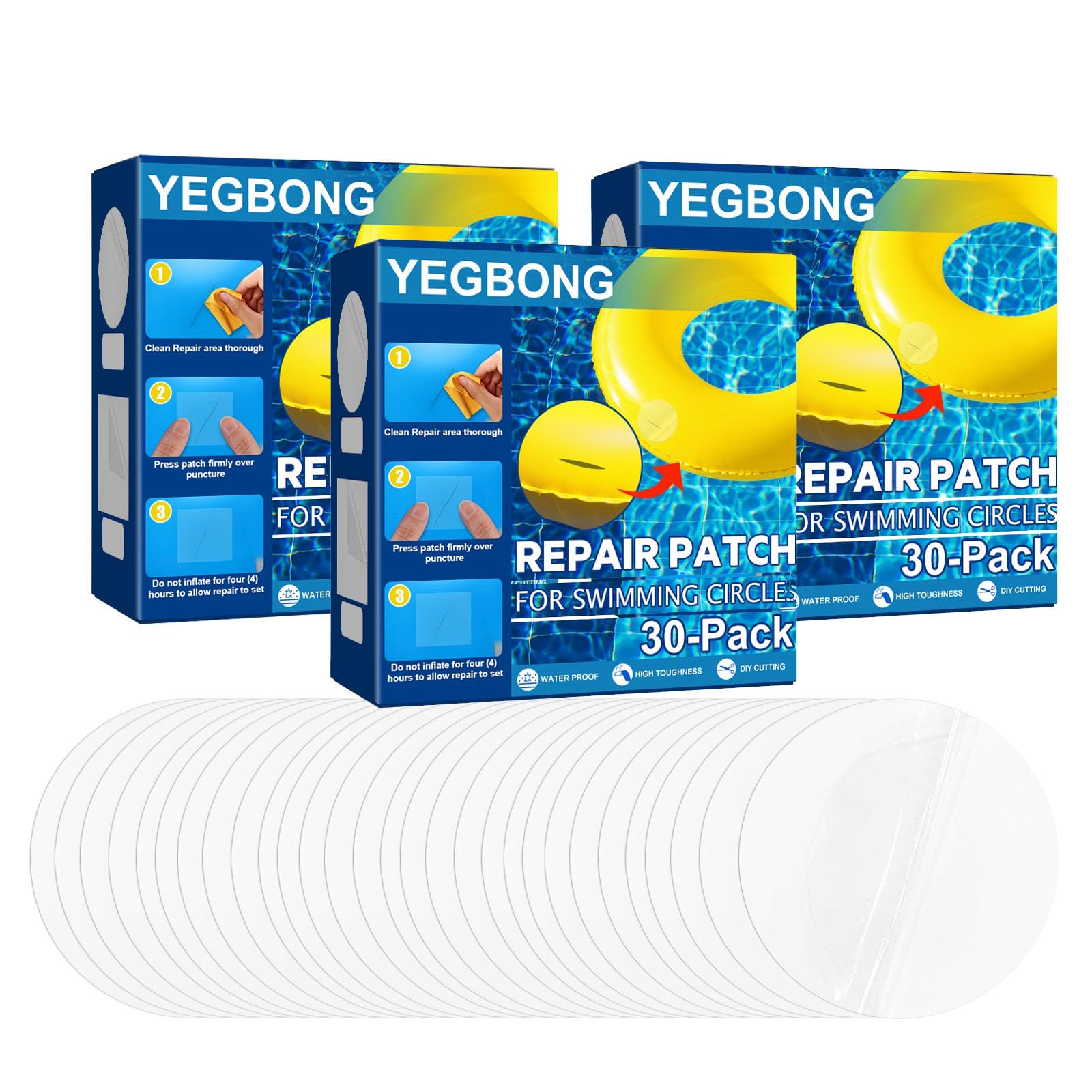 yunxinqiao Three-Piece Swimming Ring Repair Kit, Self-Adhesive Waterproof Patches, Inflatable Boat Liner Sealing Stickers
