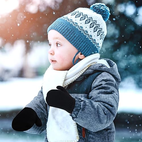 Miniatura 5 de ONESING 5 pares de manoplas para niños pequeños guantes de invierno negros para niñas y niños - Manoplas cálidas para recién nacidos