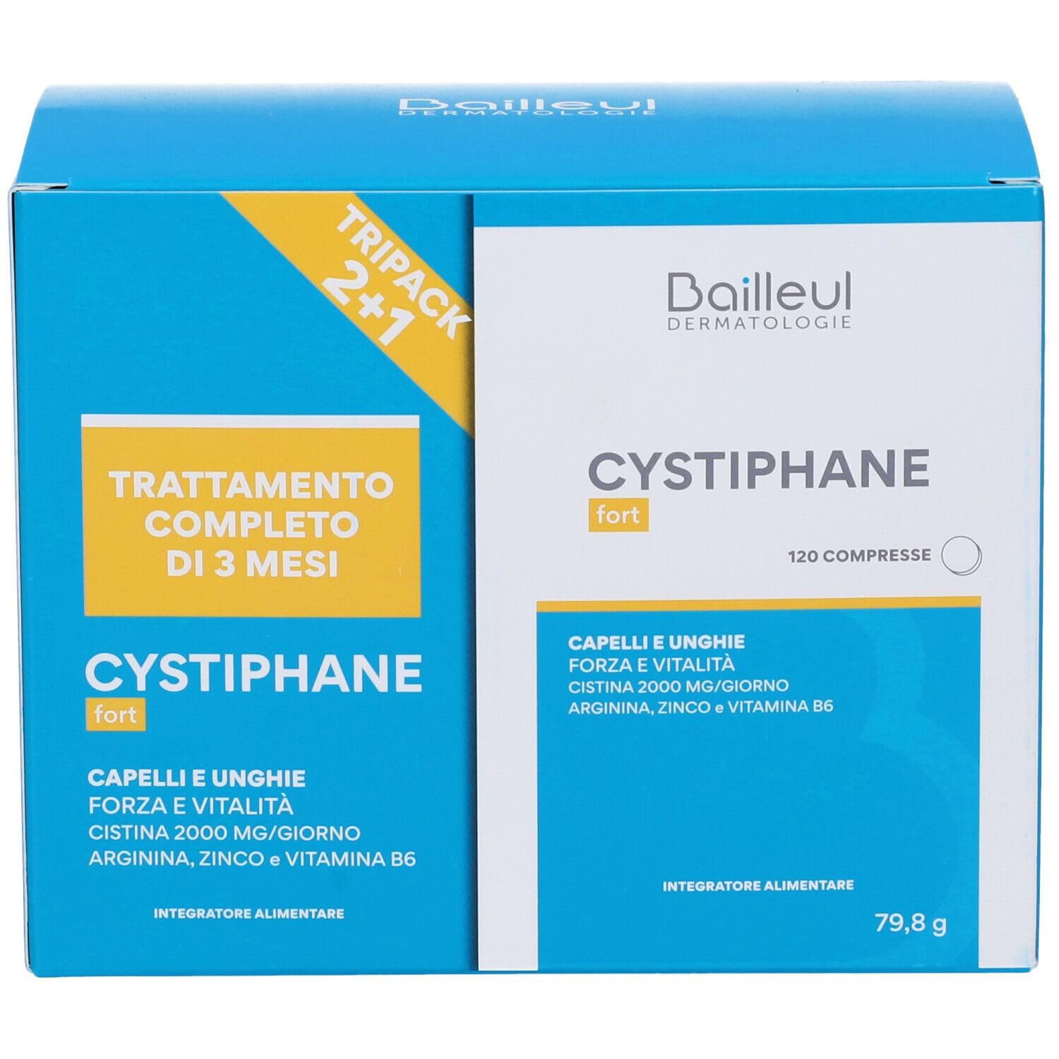 Cystiphane Tripack 2+1 3 Confezioni da 120 Compresse - 360 Compresse - Integratore alimentare contiene amminoacidi, vitamina B6 e zinco. Contribuisce alla crescita di Capelli e Unghie