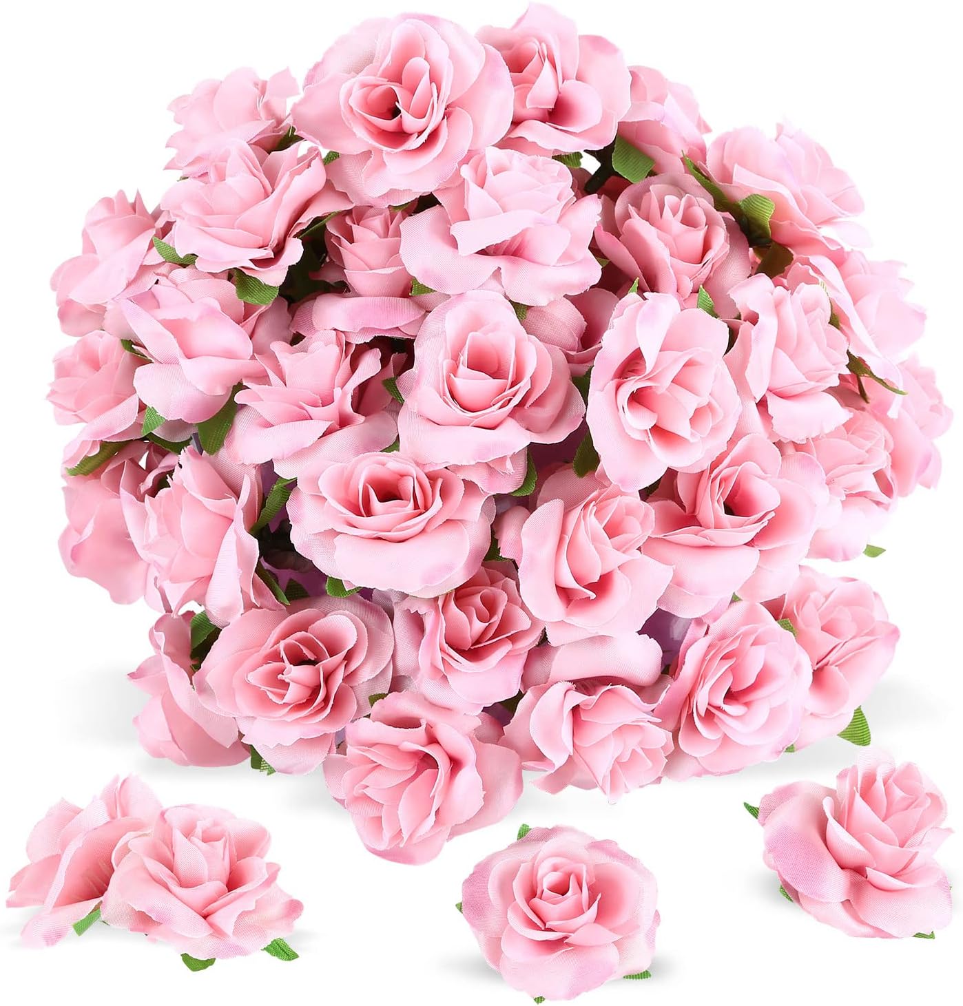 Yinsun 50pcs Pink Roses Artificial Flower Heads, 1.57” Small Silk Fake Flowers for DIY Wedding Bridal Shower Baby Shower Party Decoration