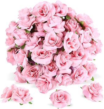 Yinsun 50pcs Pink Roses Artificial Flower Heads, 1.57 Small Silk Fake Flowers for DIY Wedding Bridal Shower Baby Shower Party Decoration