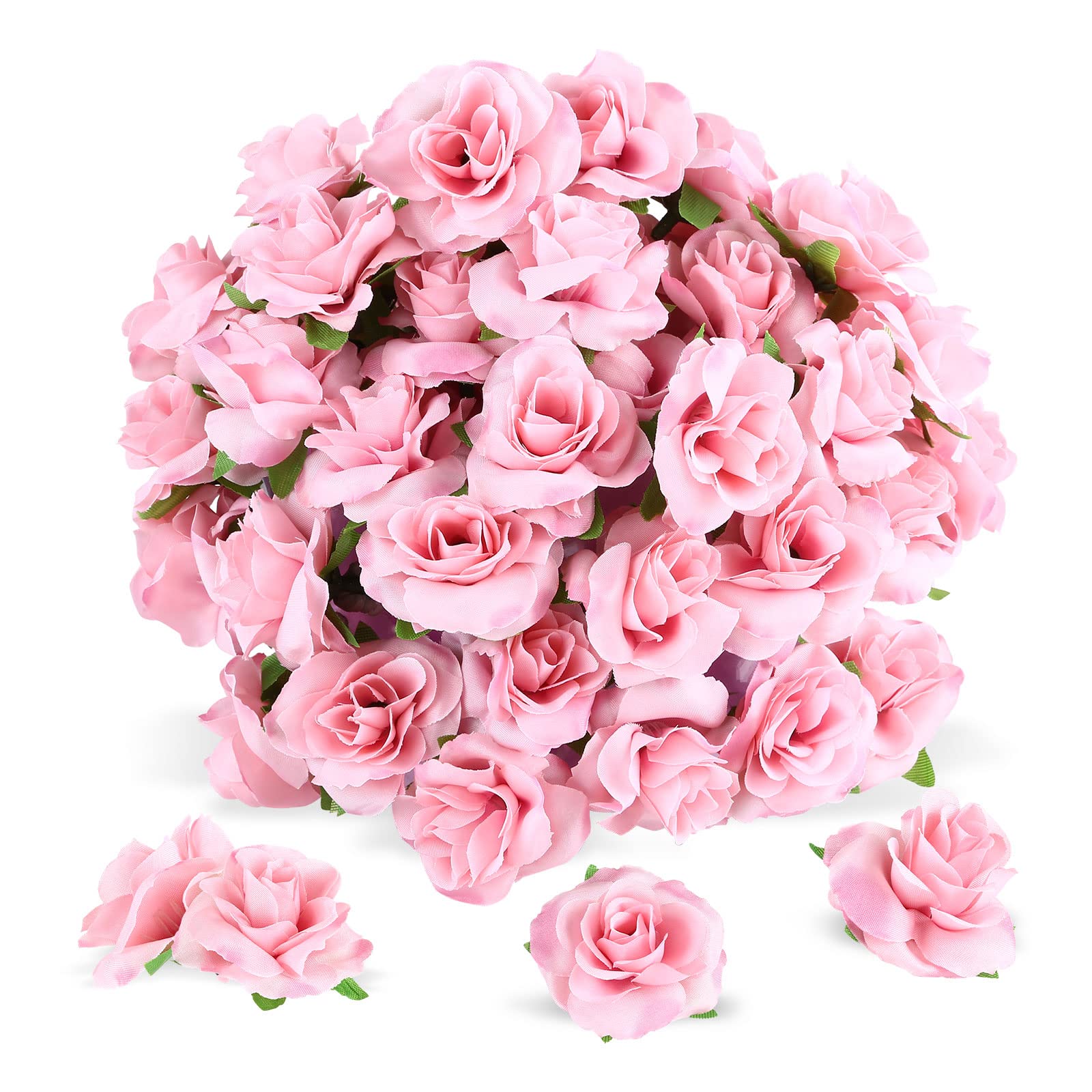 Yinsun 50pcs Pink Roses Artificial Flower Heads, 1.57” Small Silk Fake Flowers for DIY Wedding Bridal Shower Baby Shower Party Decoration