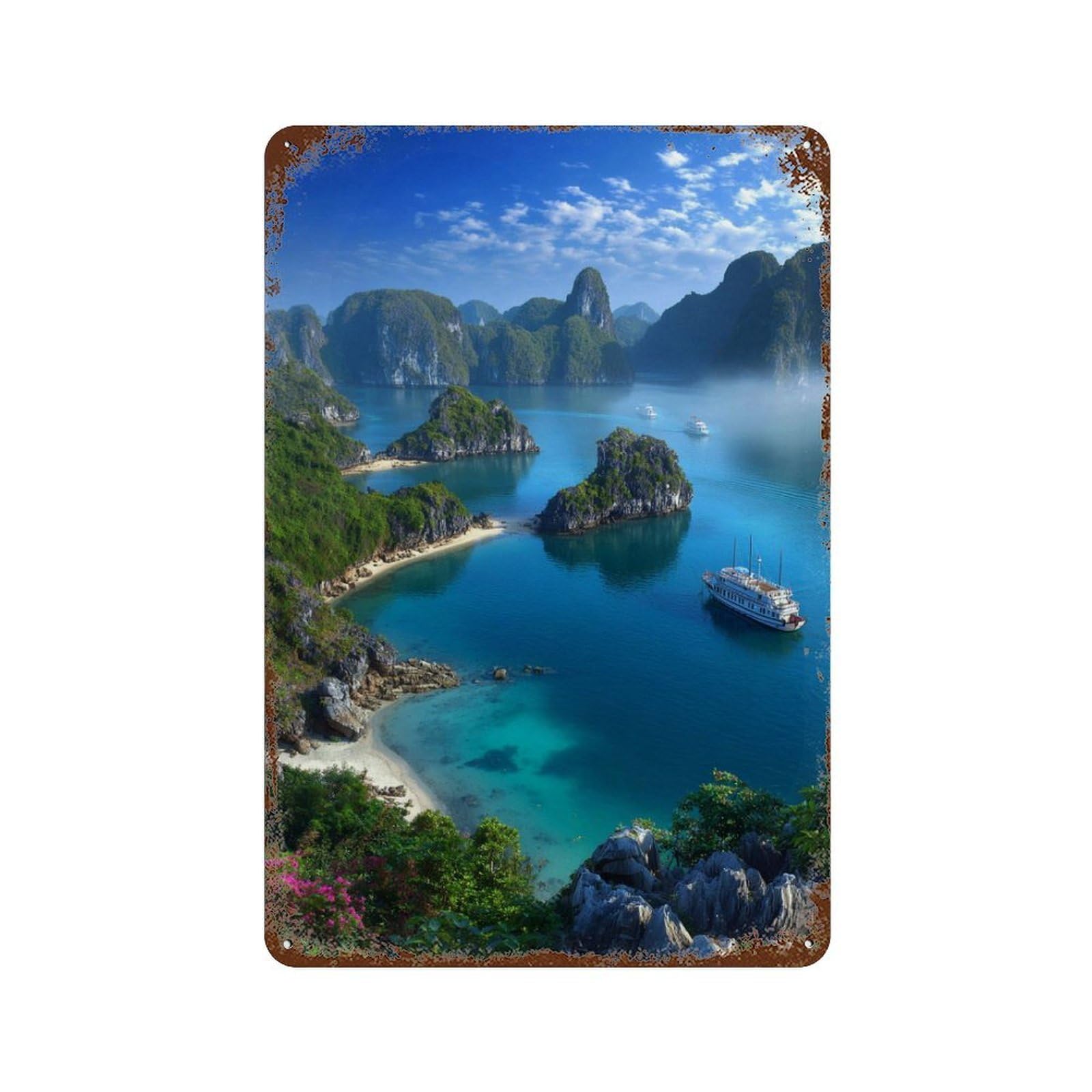 Garage Style Ha Long Bay Cruise Adventure Rust Effect Tin Sign 11.8"x7.9", Shabby Chic Decor for Bar And Workshop