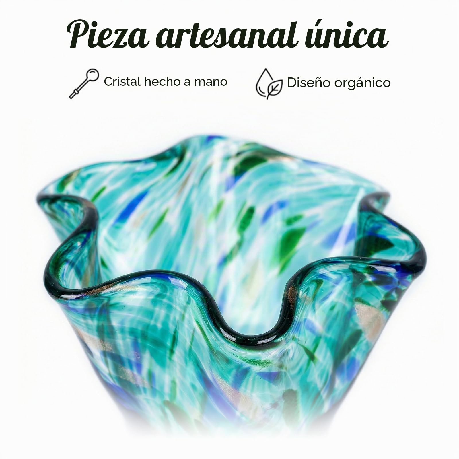Vasos de vidrio azul petrel de 22,9 cm de altura para flores, jarrón de vidrio soplado a mano, decoración de interior, jarrón para flores verdes de cuello ancho, centros de mesa, para estantería, mesa