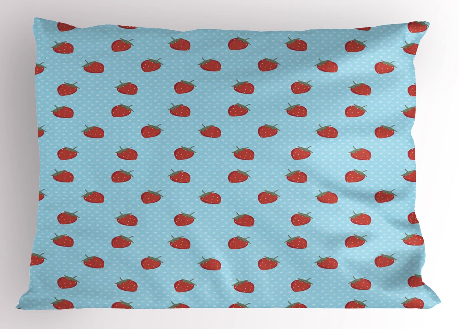 Lunarable Fruits Pillow Sham Set of 2, Strawberries on Polka Dots Vintage Shabby Girly Shower, Quality Microfiber Bedding Item for All Seasons, 30