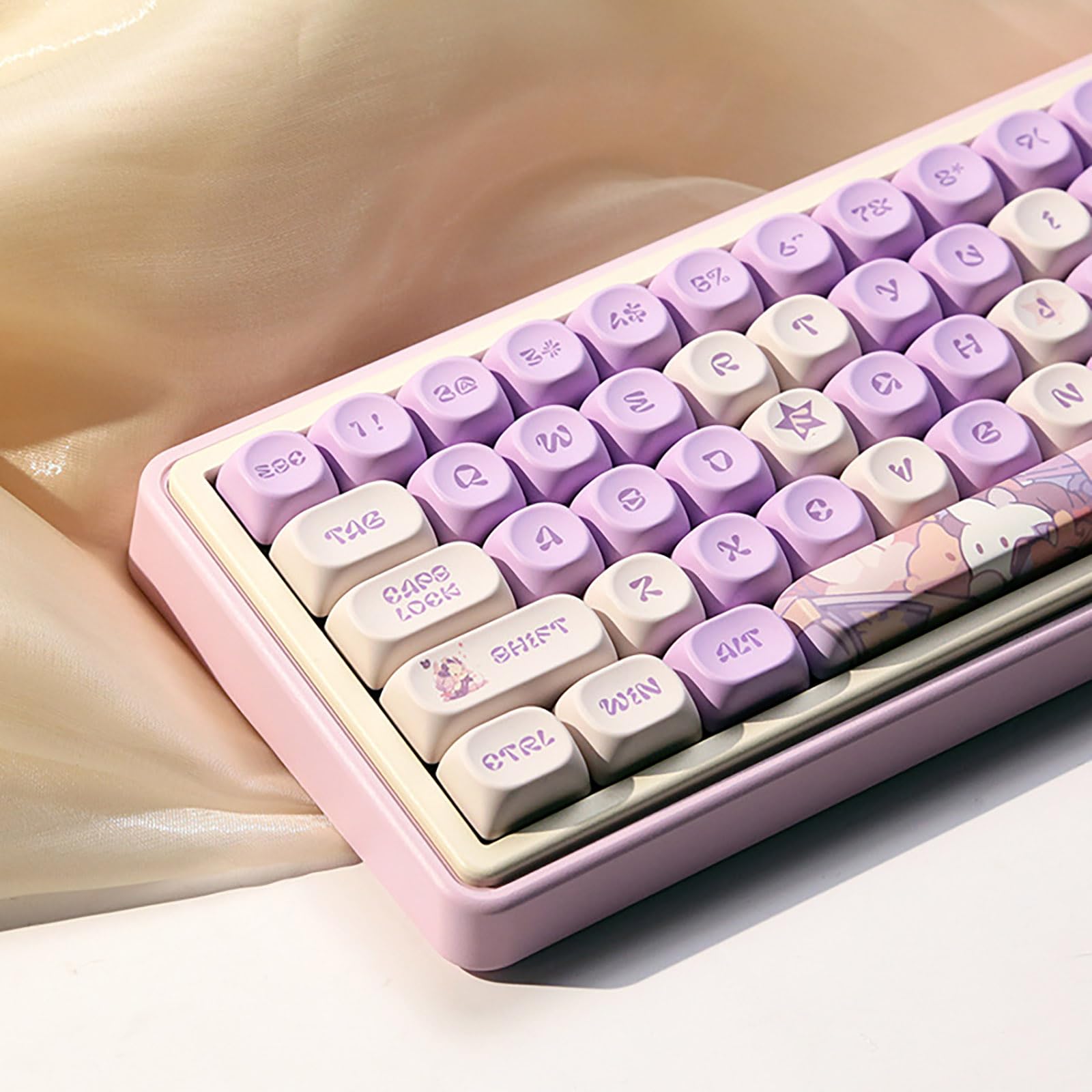 Ensemble de Touches Rondes Violettes en PBT 131 Touches avec Profil MOA de Lapin Mignon pour Filles et Enfants, Clavier personnalisé pour Clavier de Jeu mécanique à Disposition ANSI,A
