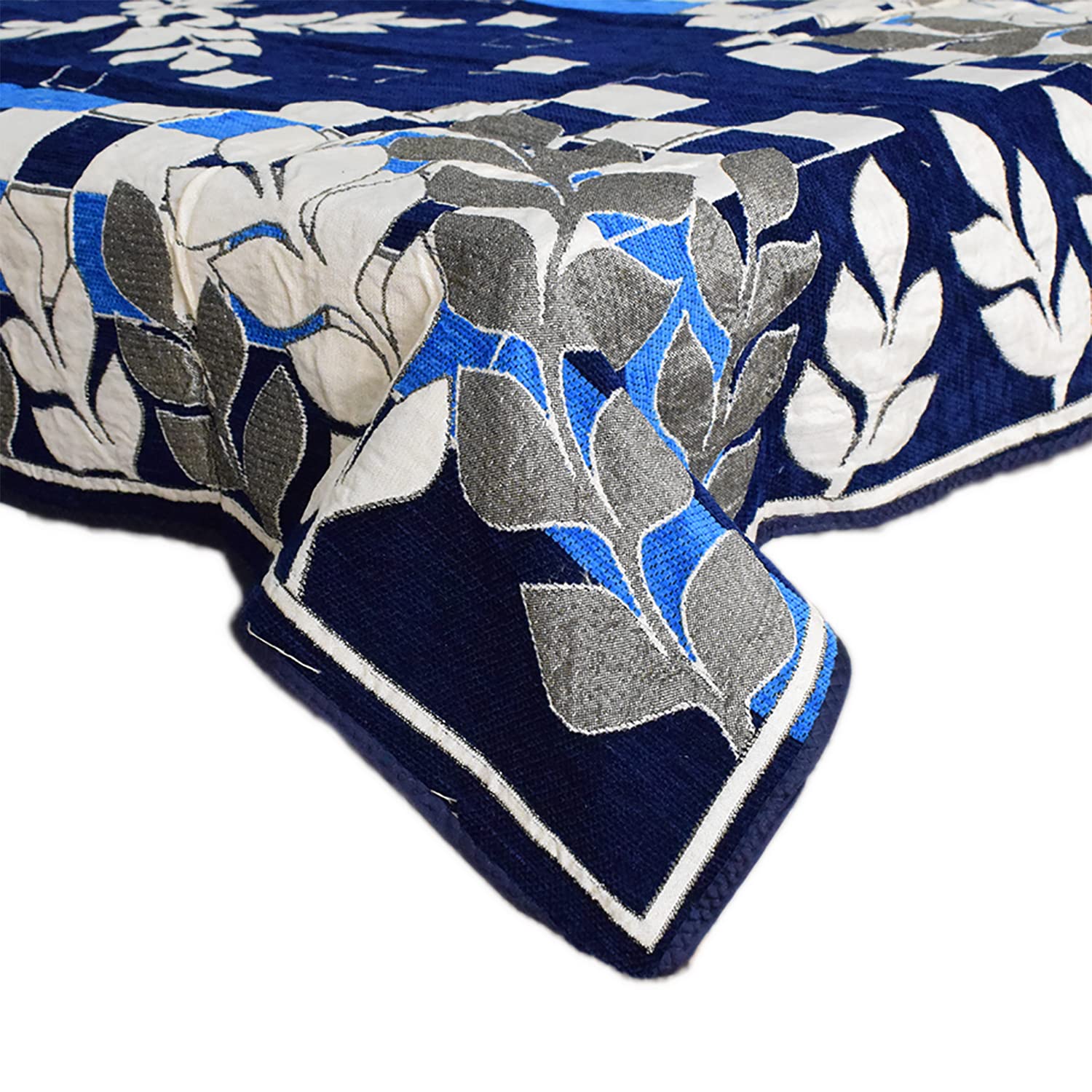 Kuber Industries Leaf Printed Home Decorative Luxurious 4 Seater Velvet Center Table Cover/Table Cloth, 40"x60" (Navy Blue)-44KM076