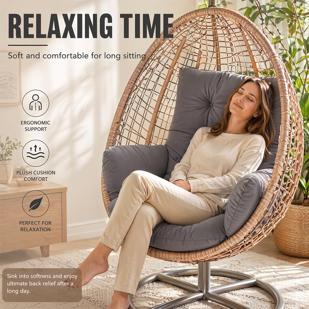 CEWROM Coussin de fauteuil suspendu - Coussin de jardin pour balancelle suspendue - Coussin en polyester épais avec dossier pour fauteuils suspendus, cocoons de jardin et chaises à œufs - Coussin