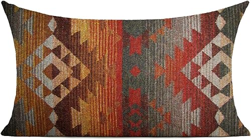 HODKHNO Fundas de almohada de 12 x 20 pulgadas, azteca, navajo, naranja, rojo, gris, tribal, decoración del hogar, funda de cojín lumbar para sofá,