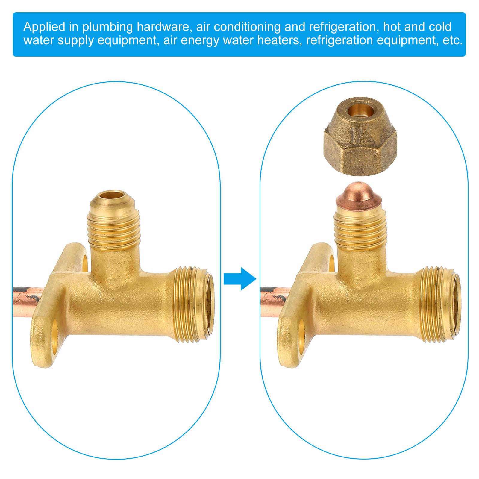 PATIKIL Aire Acondicionador Parada Válvula, para 3/8" OD Cobre Tubo Tamaño Recto 3 Vía Ángulo Parada Servicio Válvula Ajuste para Mini Split AC Refrigeración