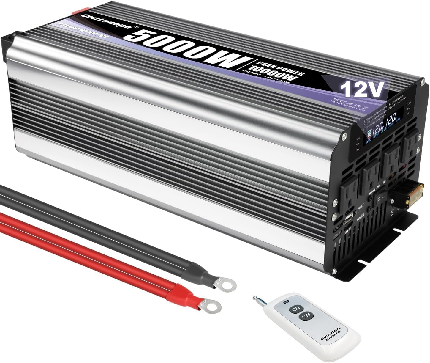 5000W Energy Inverter 12V to 110V/120V DC to AC with LCD Show, Distant Controller and 4 x AC Shops Automobile Adapter for Automobile Truck Boat RV Off Grid Photo voltaic System