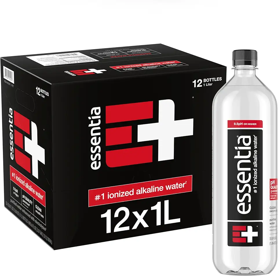 Essentia Water Bottled, Ionized Alkaline Water:99.9% Pure, Infused With Electrolytes, 9.5 pH Or Higher With A Clean, Smooth Taste, 1 Litre (Pack of 12)
