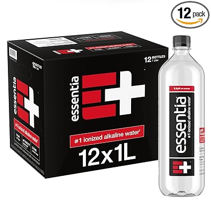 Essentia Water Bottled, Ionized Alkaline Water:99.9% Pure, Infused With Electrolytes, 9.5 pH Or Higher With A Clean, Smooth Taste, 1 Litre (Pack of 12)