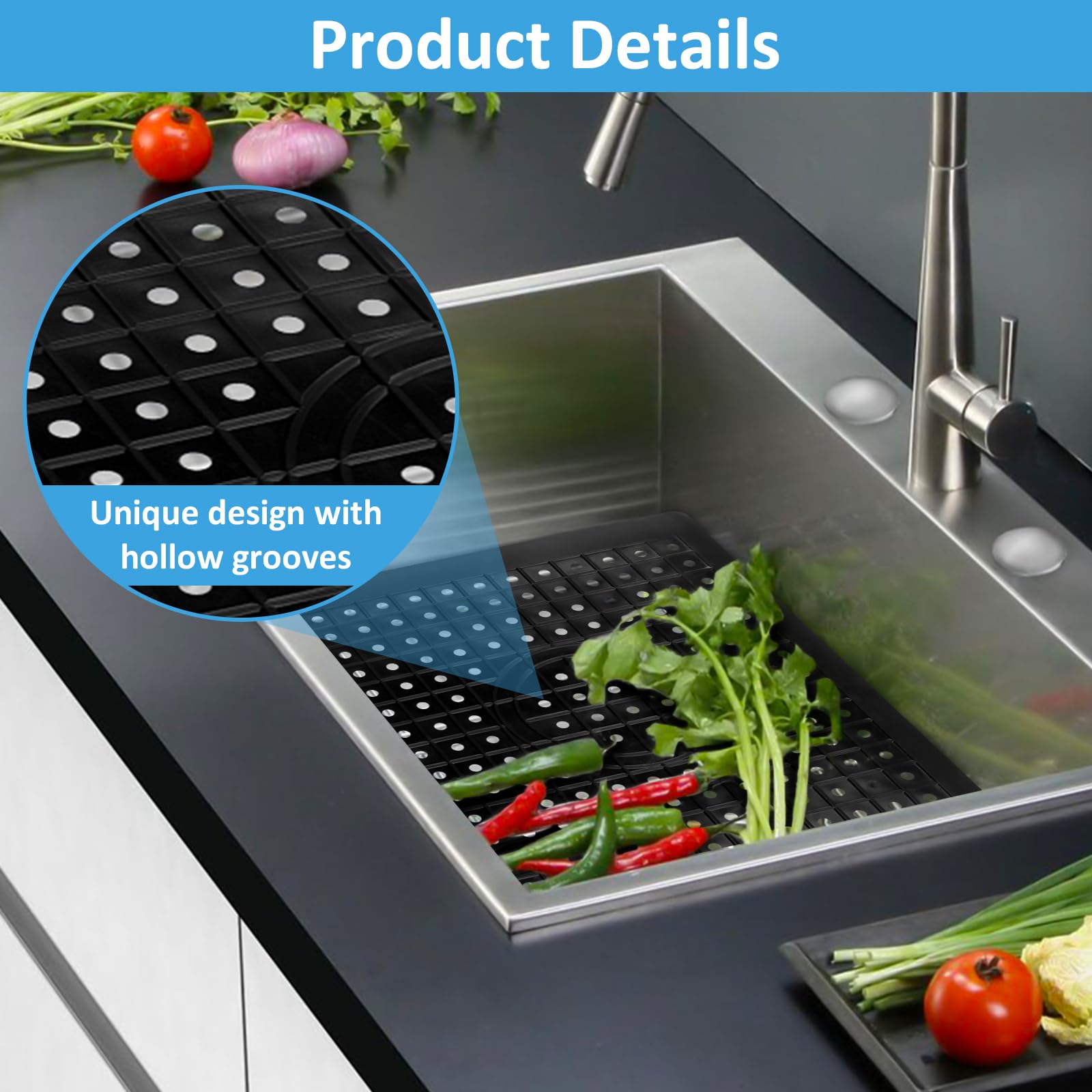 Tappetino Scolapiatti In Silicone - 2 Pezzi Nero Per Lavello Cucina | Antiscivolo, Lavabile | Resistente Al Calore | Per Piatti, Frutta E Verdura - Foto 2