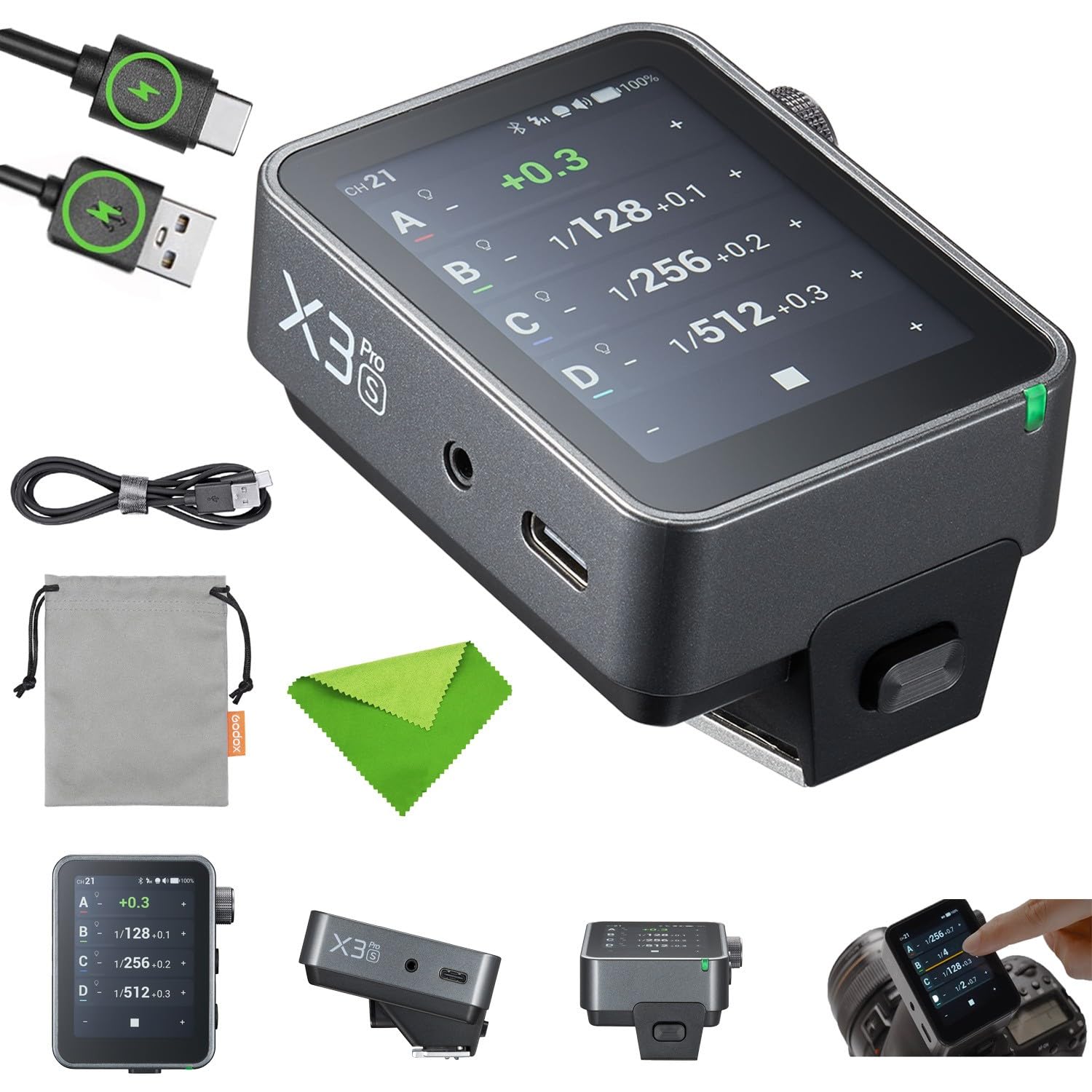 GODOX X3 Pro S X3PRO S Disparador de Flash Inalámbrico 2.4G TTL para Sony Cámara,3.87V/2930 mAh,Pantalla Táctil LCD de 2.4", Bluetooth y Control por Aplicación,Control de Obturador,Mejorada X3-S